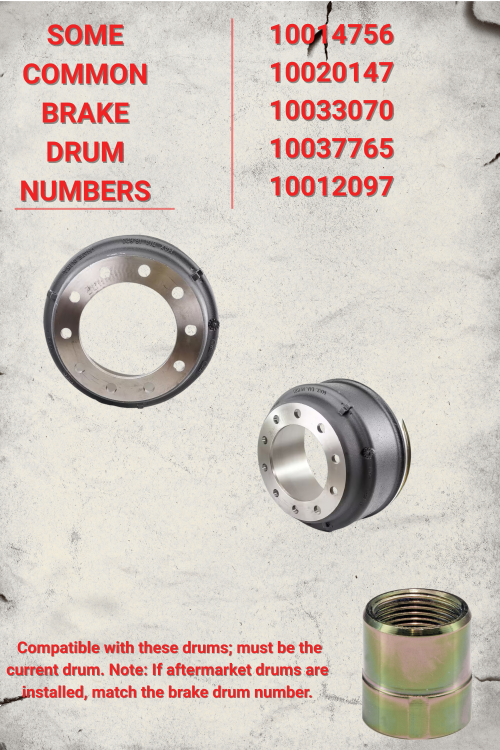 TRU-BALANCE Threaded Wheel Centering Sleeves for Steer Axles with Aluminum Wheels, Pack of 6 Notice: Must Have A Brake Drum Hole Diameter of 1.10 INCHES and Depth of 0.50 INCHES