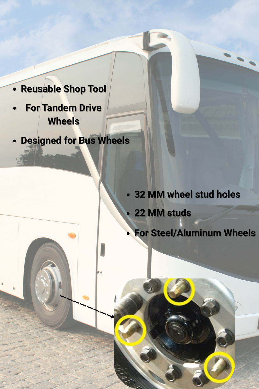 Bus Wheel Alignment Pin Set – Fits 32mm Stud Holes & 22mm Wheel Studs | Hardened Steel, Reusable Tool for Heavy-Duty Bus & Truck Axles (Set of 3 with Storage Case)